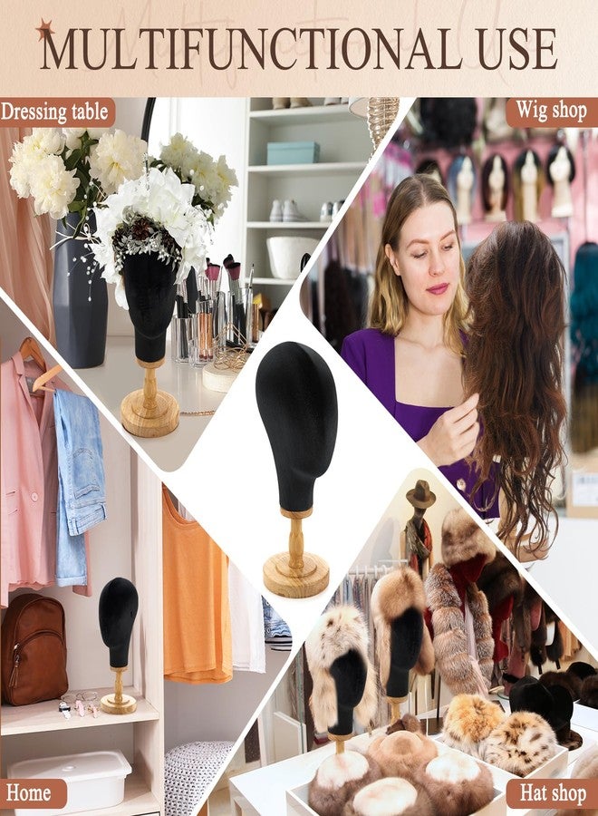 RattanView 2 Pcs Wig Stand with Head 23 Inch Linen Mannequin Head with Wooden Stand Canvas Mannequin for Hats Wigs Caps Headdress Home Store Hair Salon(Black) - Image 5